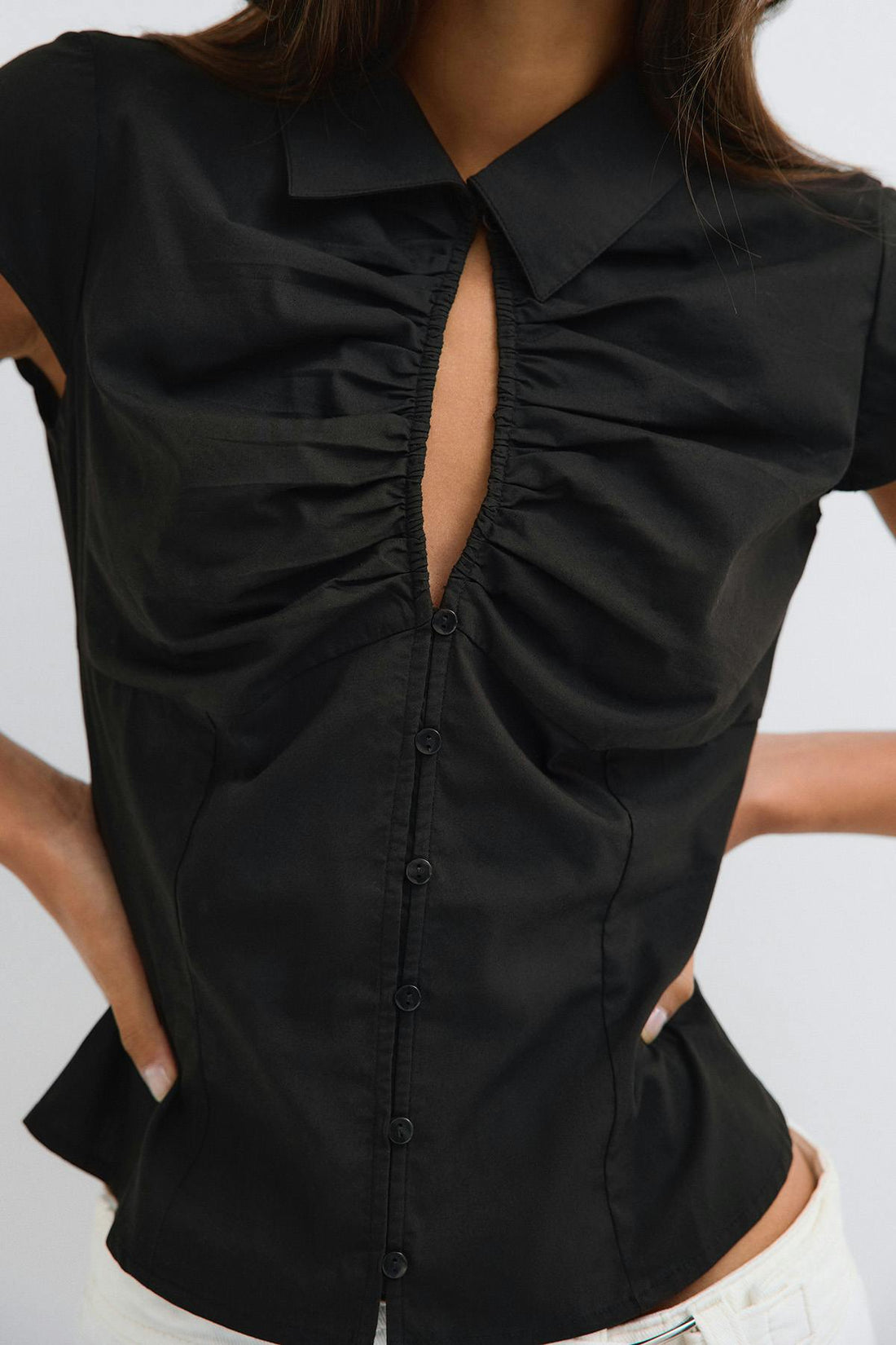 Keyhole short sleeve shirt - Noir