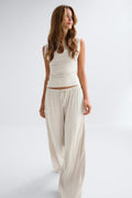 Soft wide loungewear trousers - Beige melange