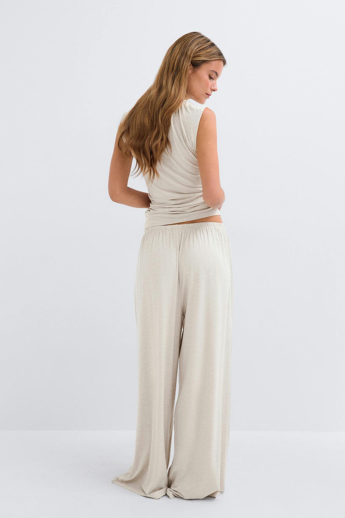 Soft wide loungewear trousers - Beige melange