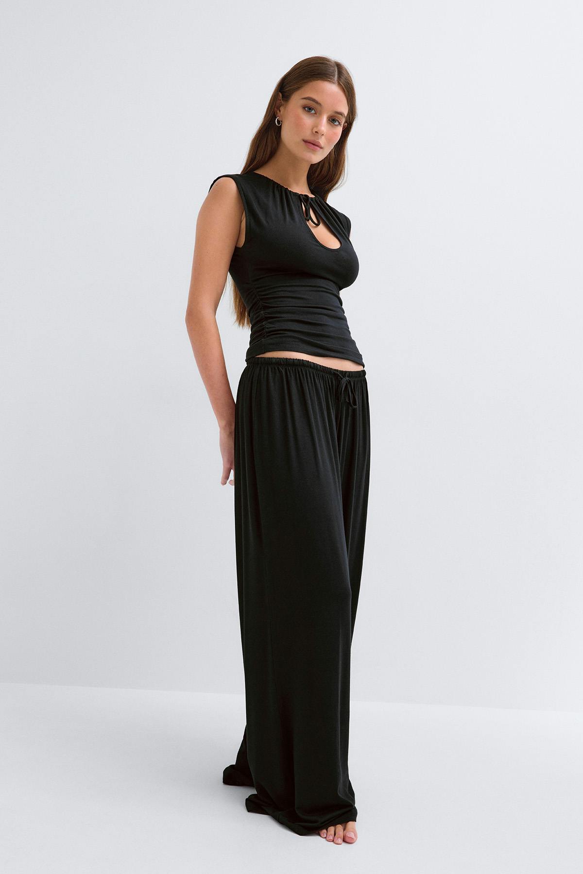 Soft wide loungewear trousers - Beige melange