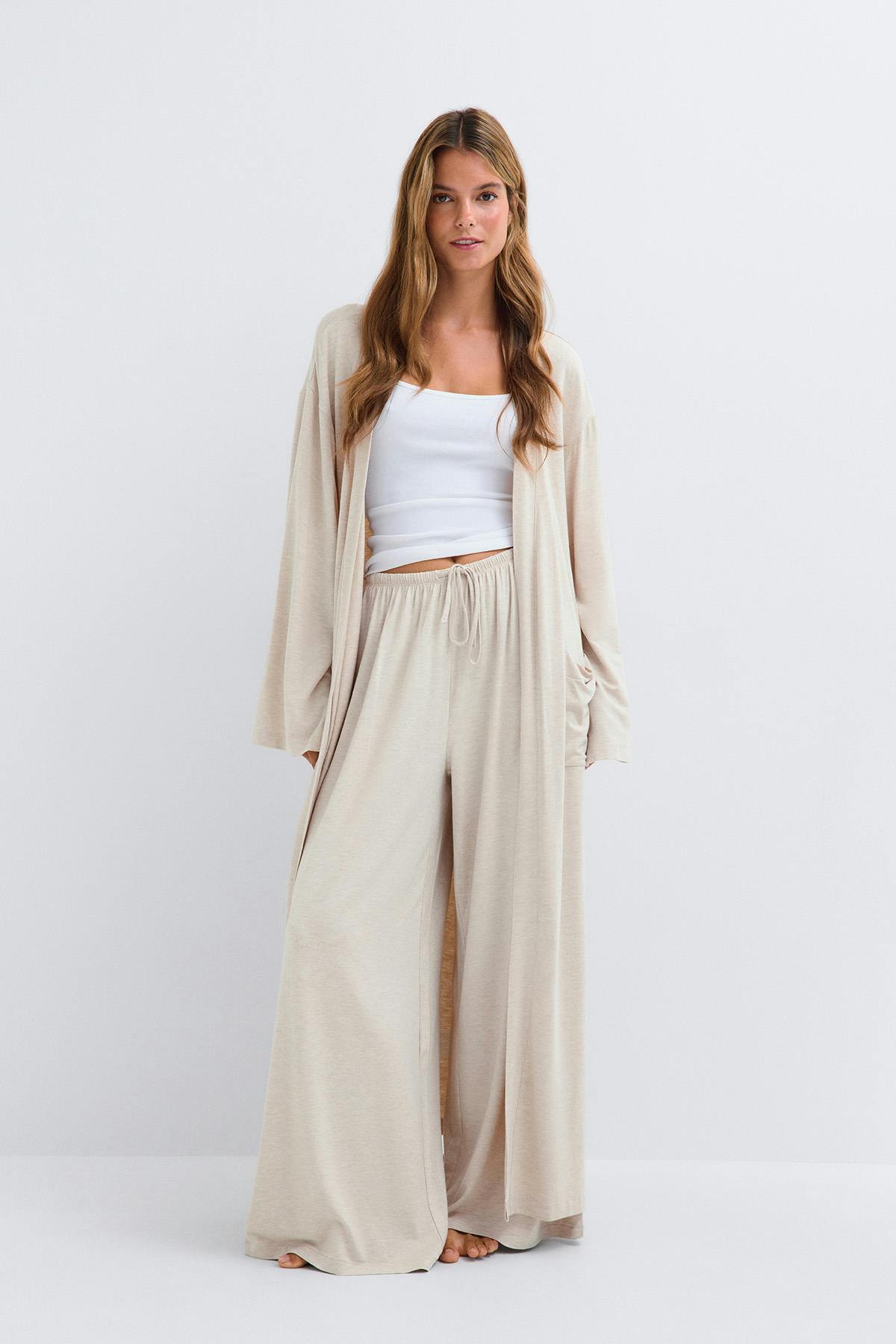 Soft loungewear robe - Beige melange
