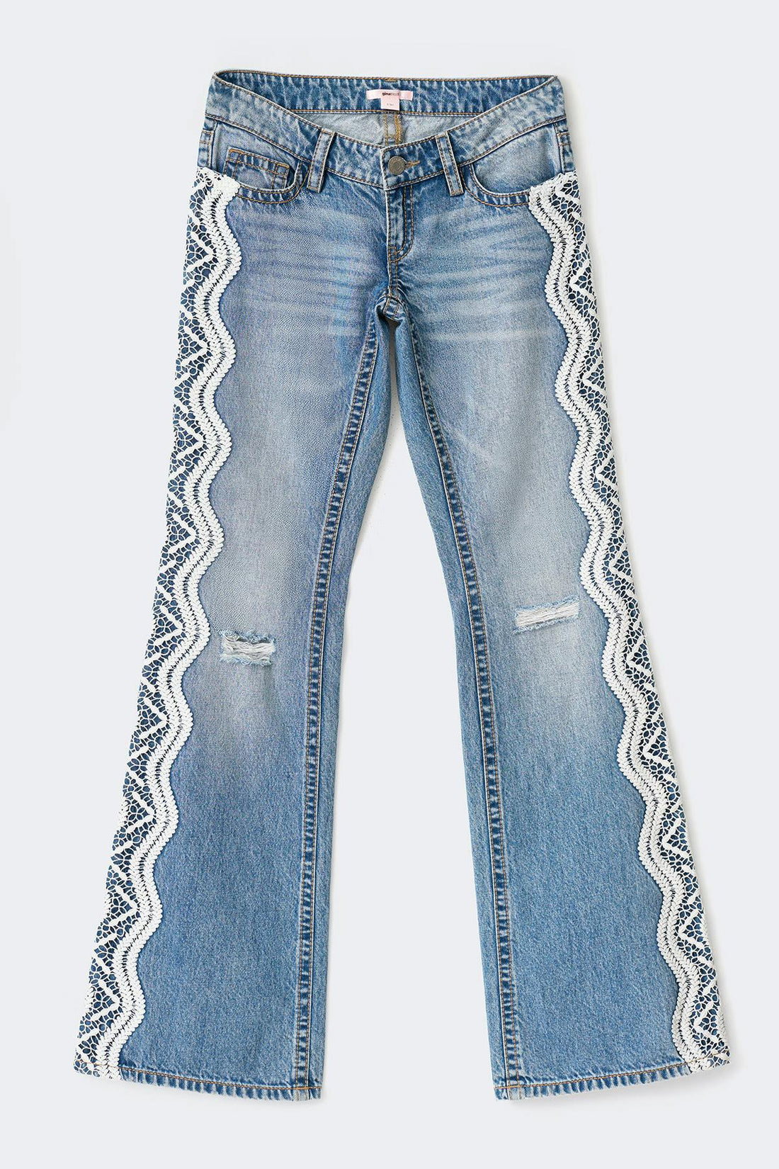 14+ lace edge loose jeans tall - Mid blue