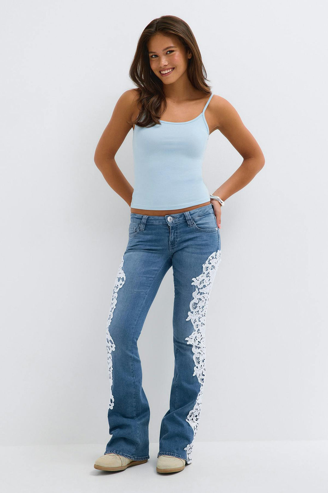 Y lace love flare jeans - Bleu clair