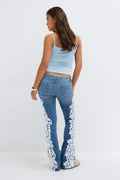 Y lace love flare jeans - Bleu clair