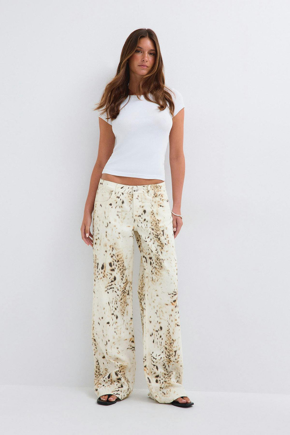 Low wild wide jeans - Offwhite/pineapple