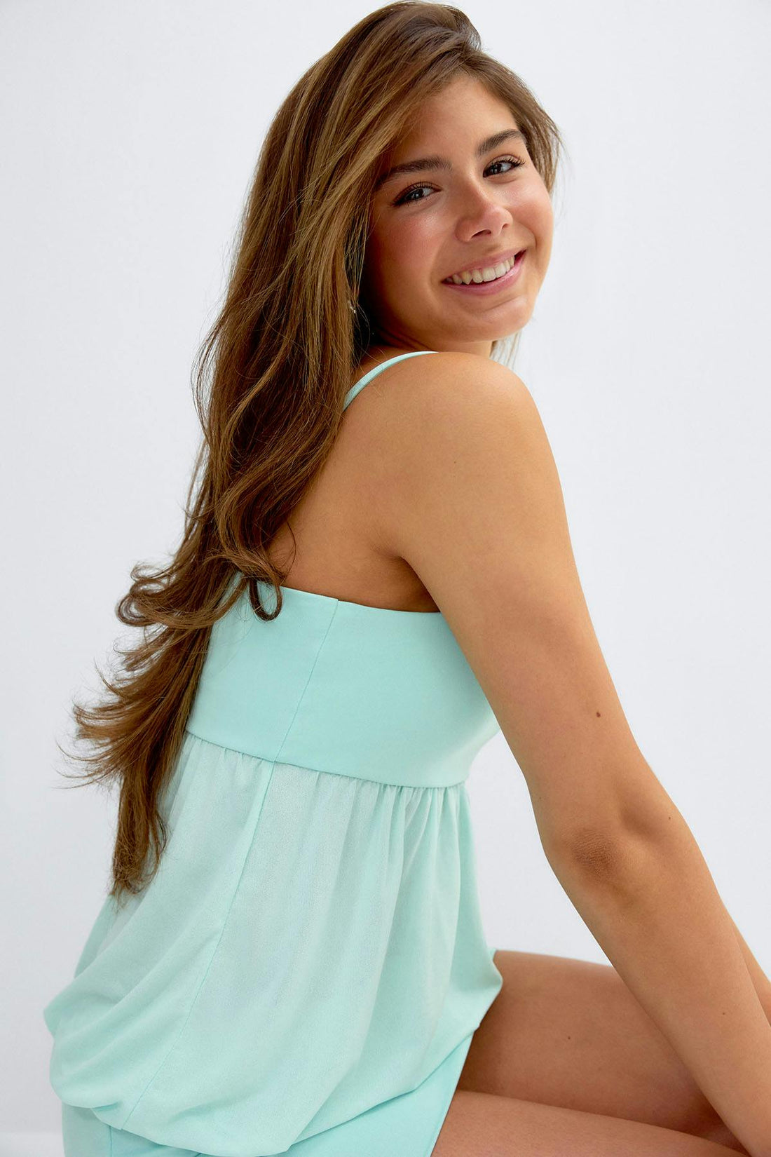 14+ sheer mini dress - Blue/beige