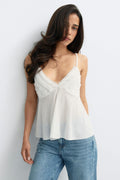 Sheer ruffle strap singlet - Blanc cassé