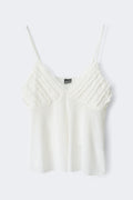 Sheer ruffle strap singlet - Blanc cassé