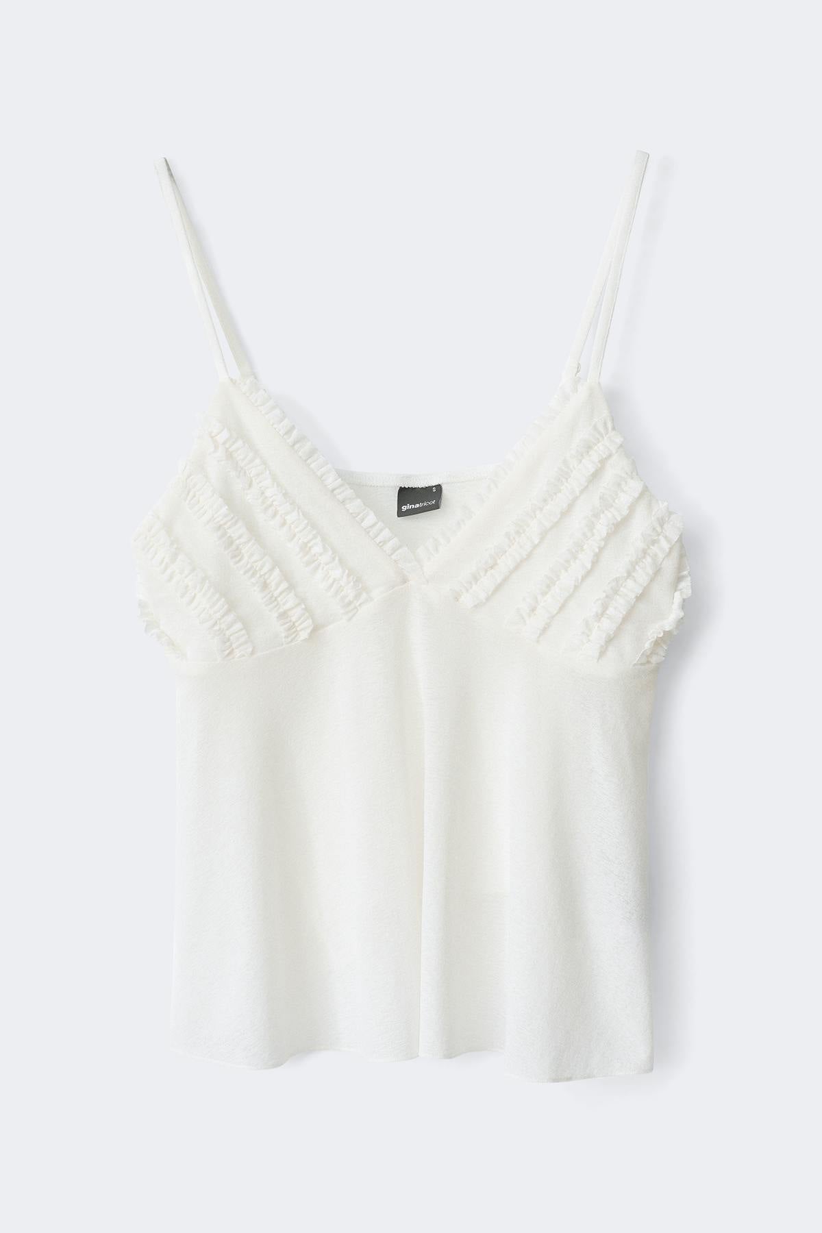 Sheer ruffle strap singlet - Blanc cassé