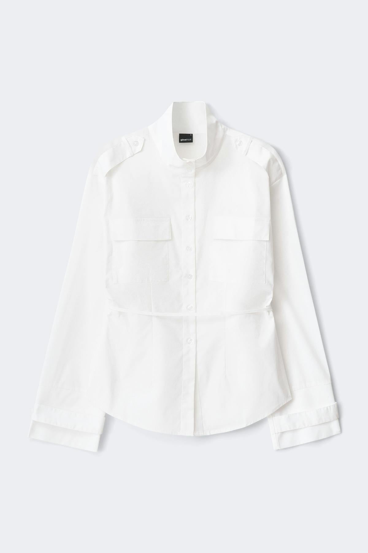 High neck shaped shirt - Blanc