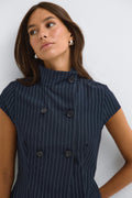 High neck top - Navy pinstripe