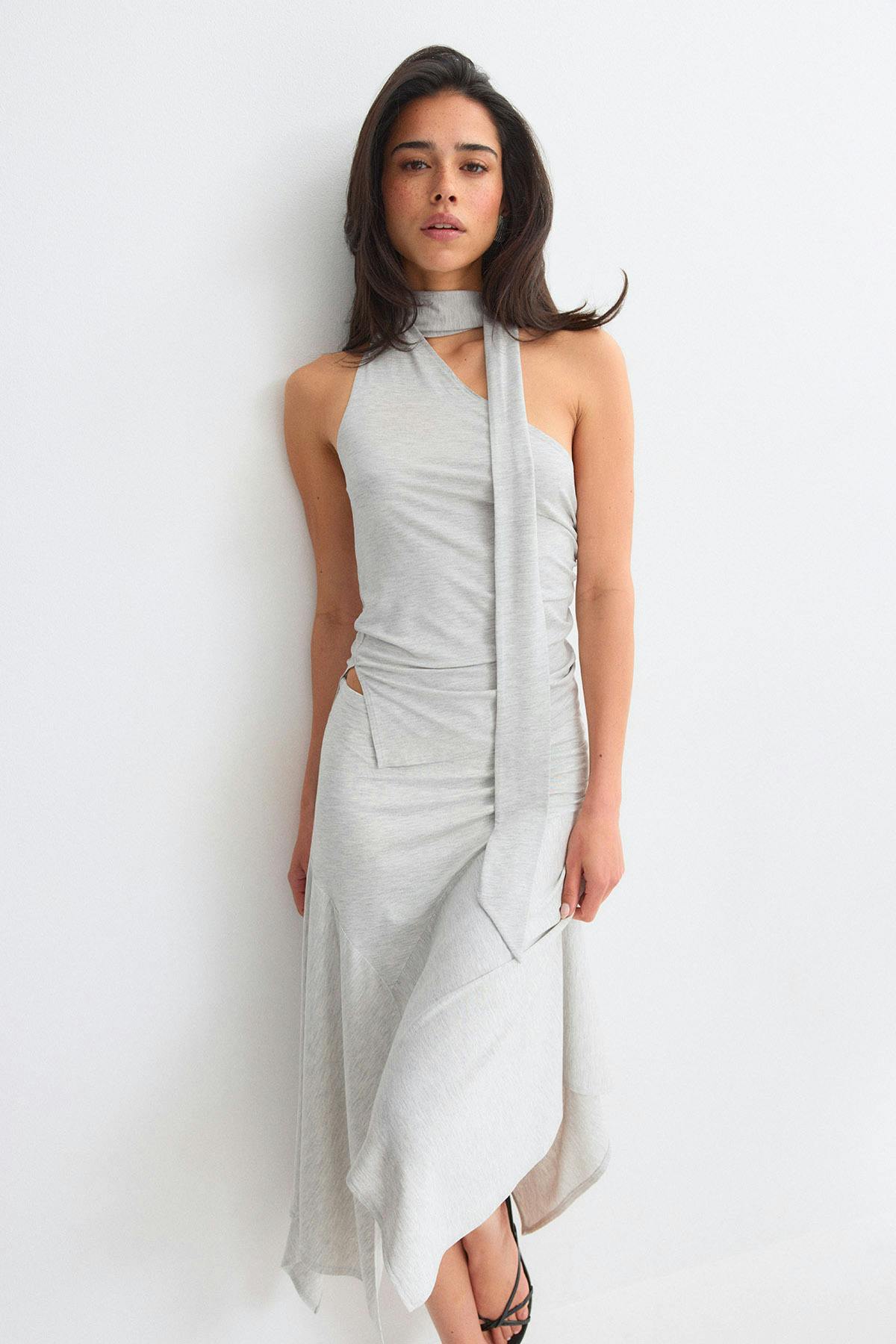 Re tok one shoulder top - Grey melange