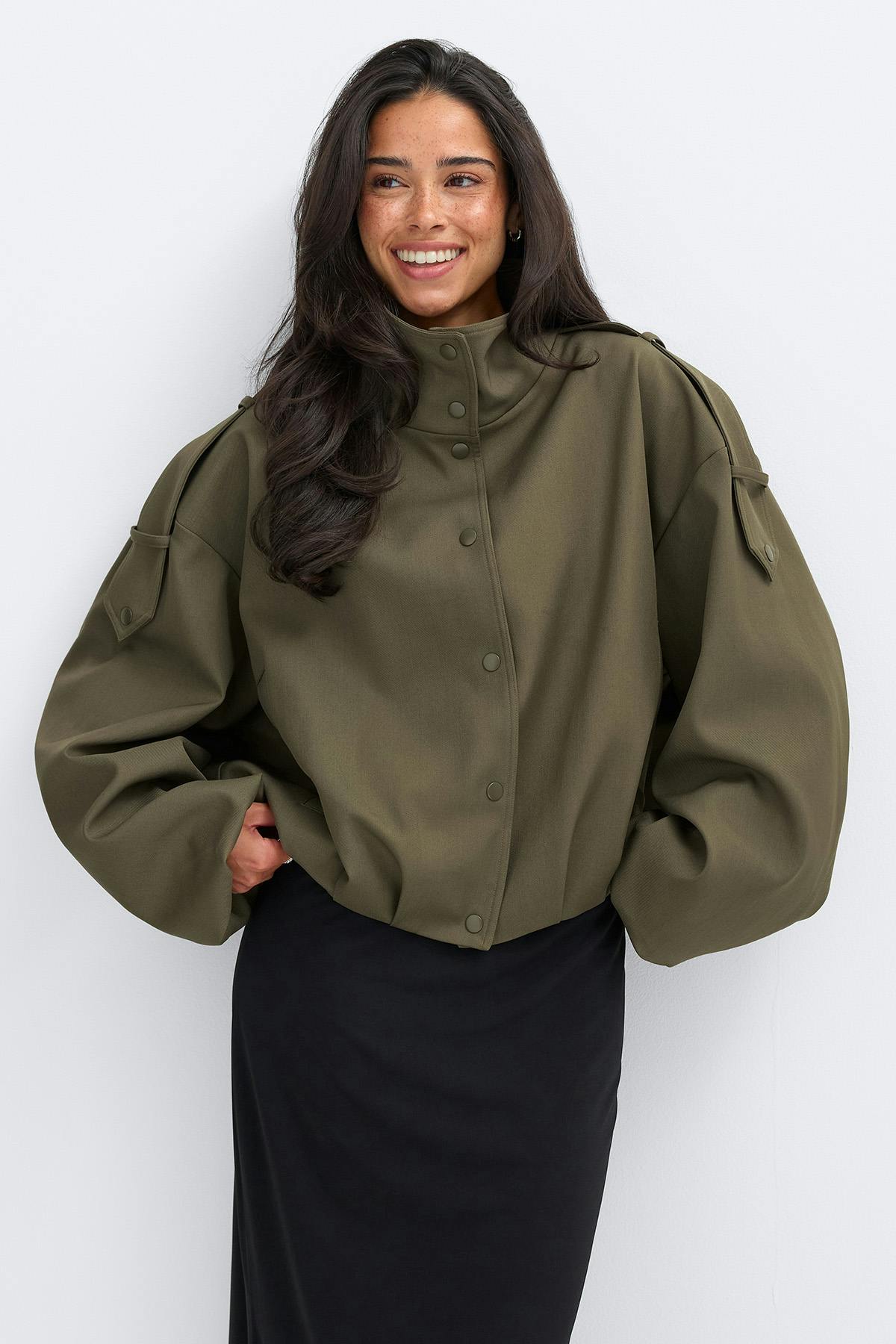High neck short jacket - Khaki green