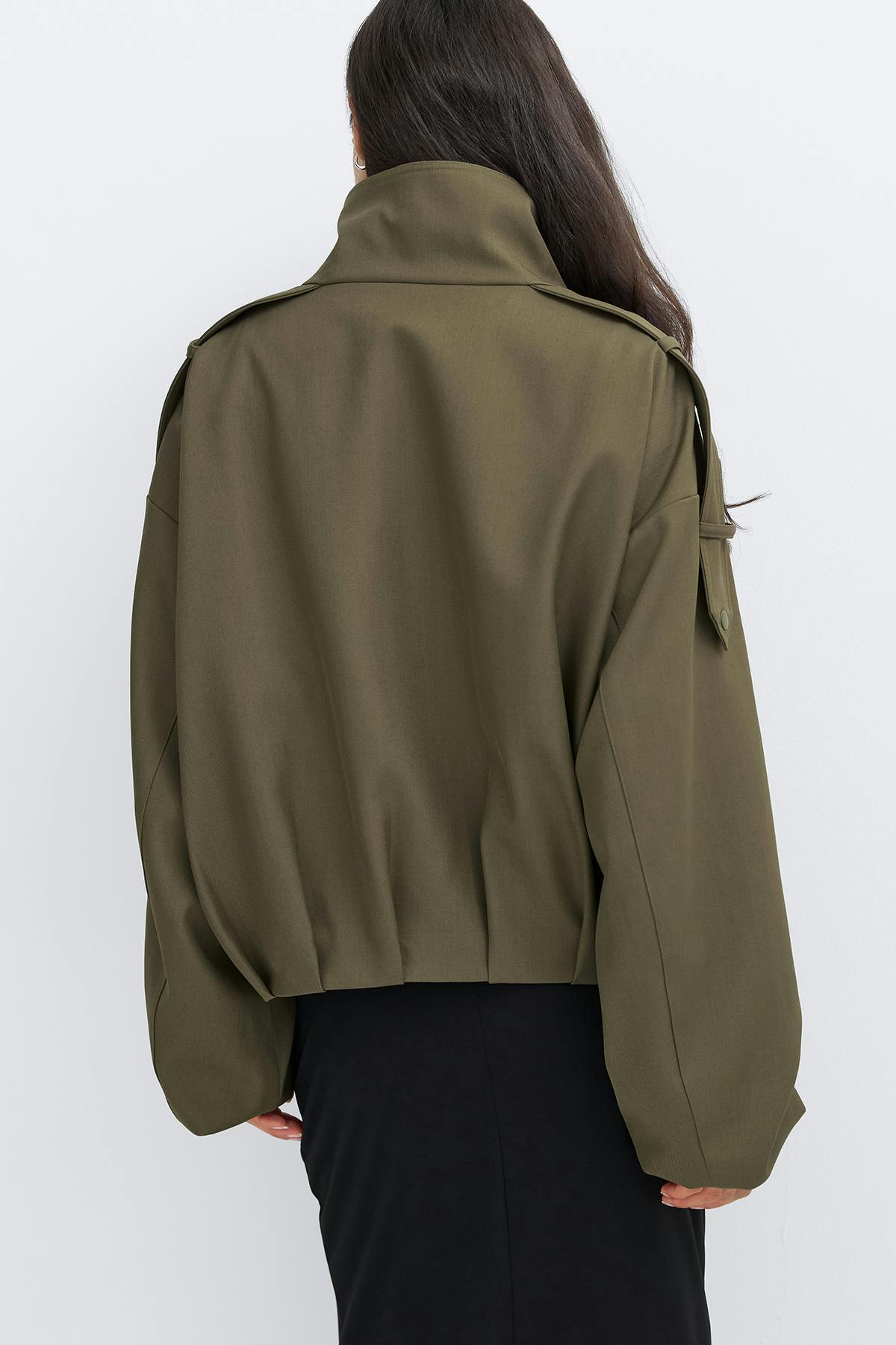 High neck short jacket - Khaki green