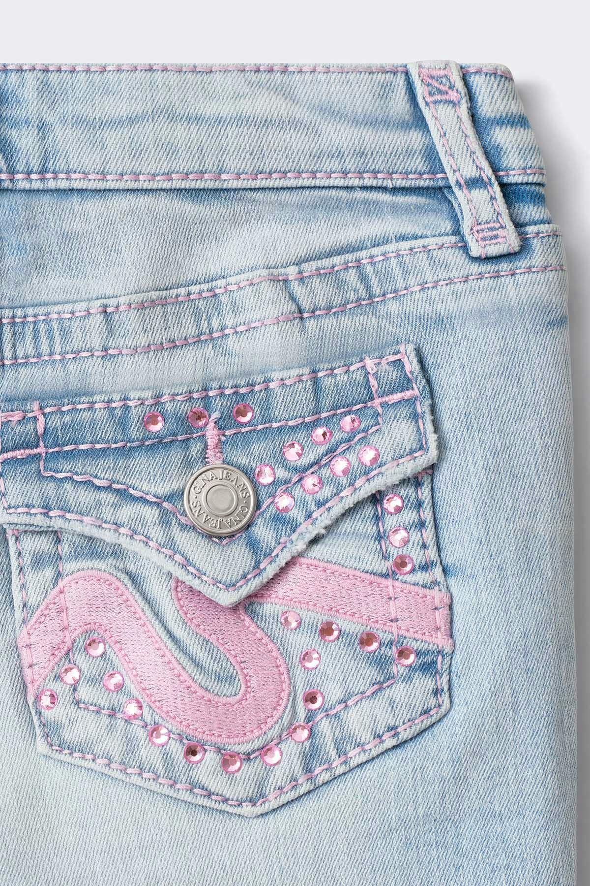 Y petite pink flap jeans - Super lt blue