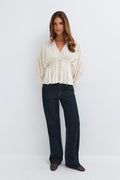 pleated blouse - Beige check