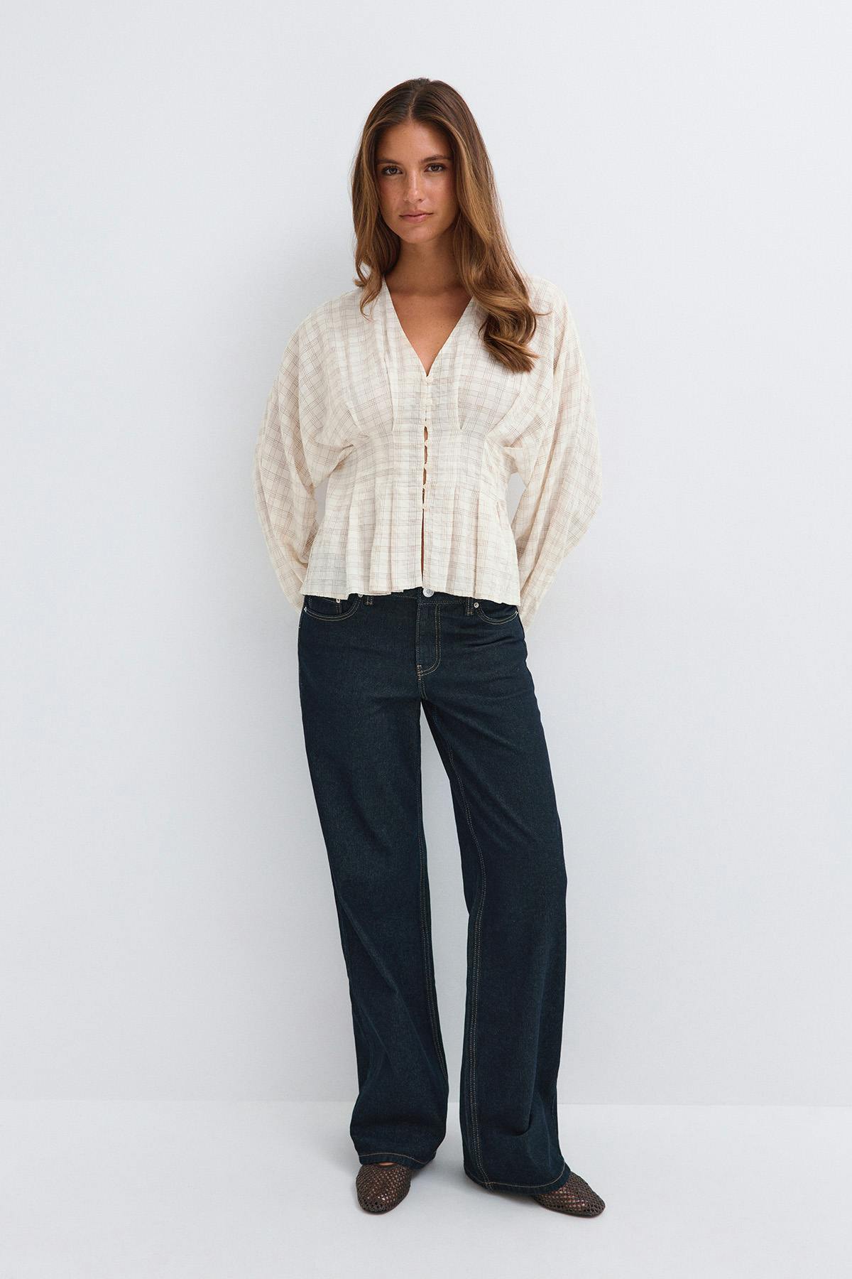 pleated blouse - Beige check