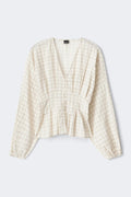 pleated blouse - Beige check