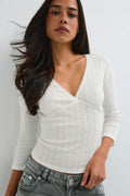 Pointelle quartersleeve top - Blanc cassé