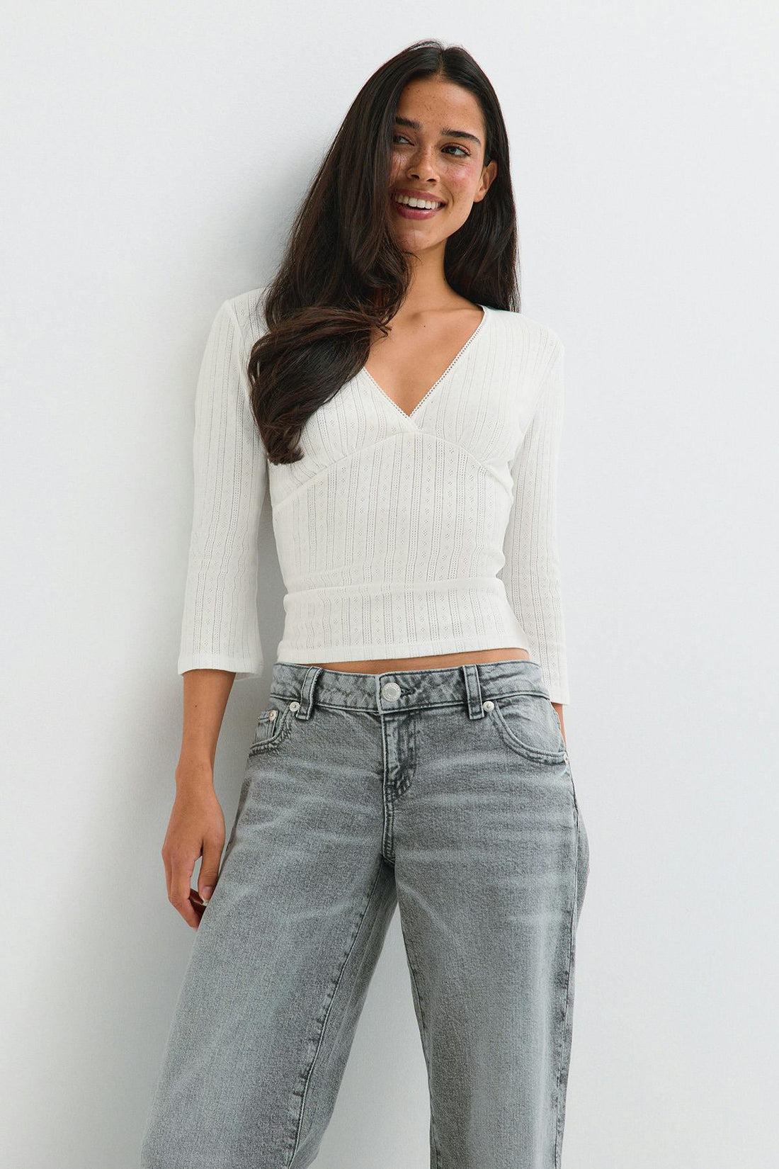 Pointelle quartersleeve top - Blanc cassé