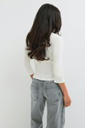 Pointelle quartersleeve top - Blanc cassé