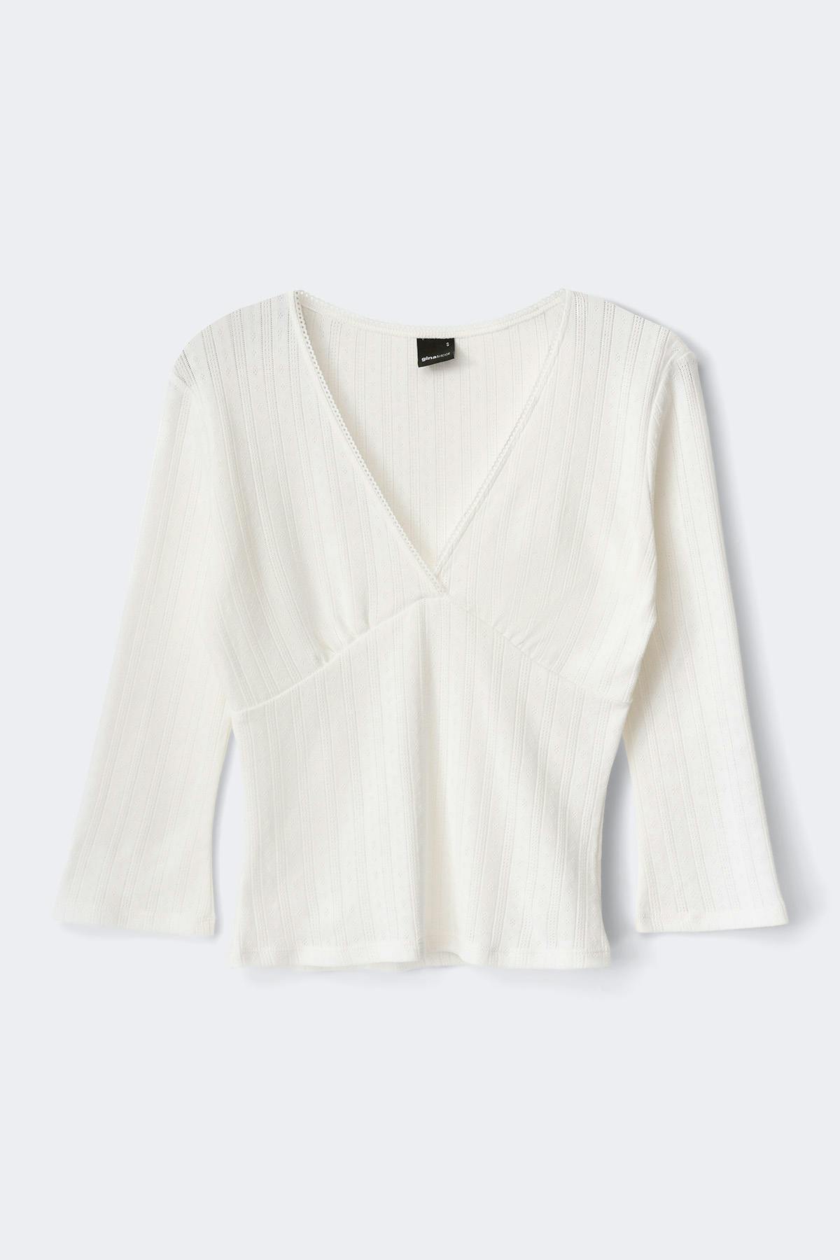 Pointelle quartersleeve top - Blanc cassé