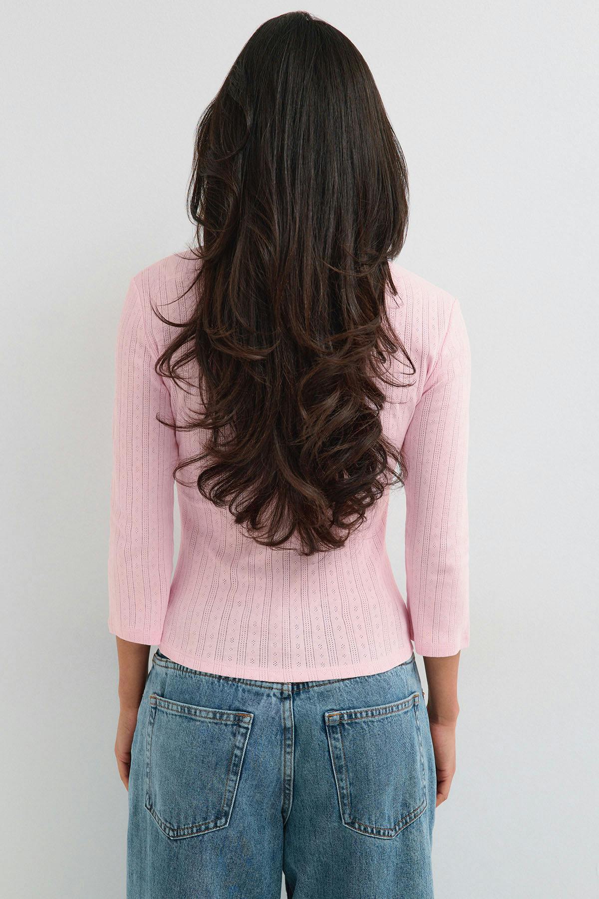 Pointelle quartersleeve top - Parfait pink