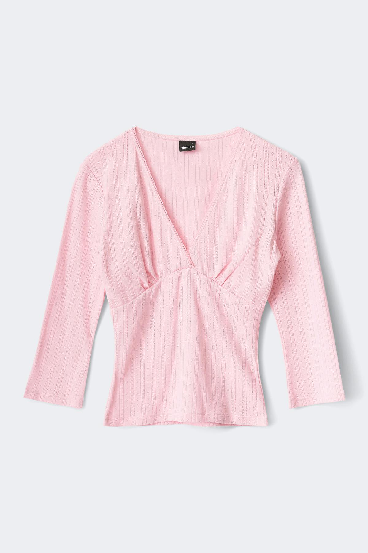 Pointelle quartersleeve top - Parfait pink