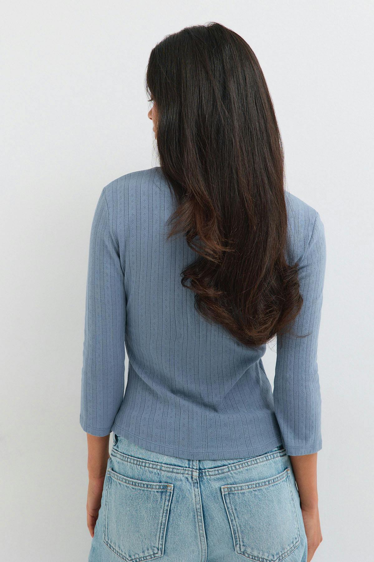 Pointelle quartersleeve top - Parisian night