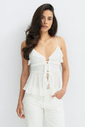 Tie frill strap singlet - Blanc cassé
