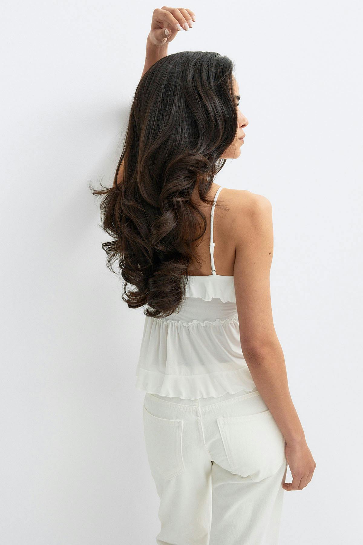 Tie frill strap singlet - Blanc cassé