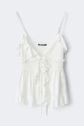 Tie frill strap singlet - Blanc cassé