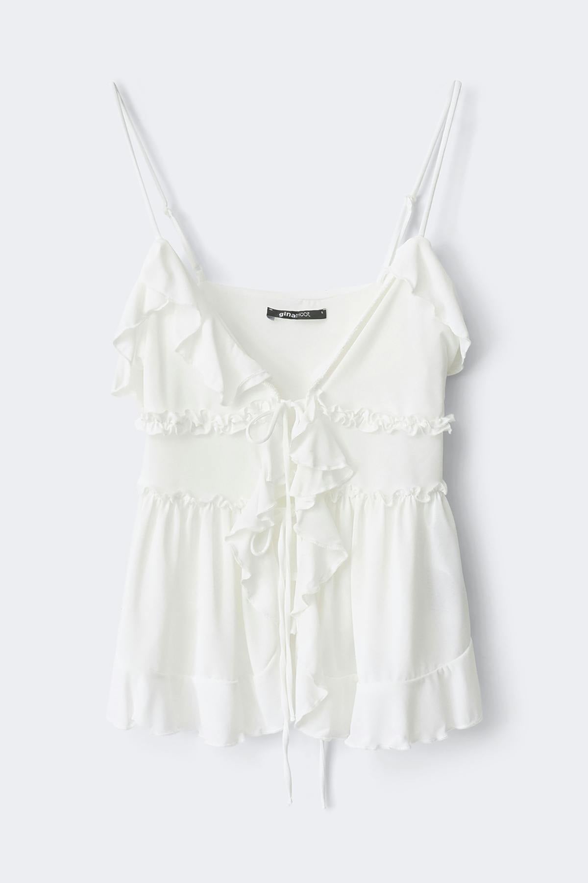 Tie frill strap singlet - Blanc cassé