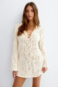 Beach crochet lacing dress - Crème