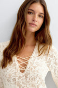Beach crochet lacing dress - Crème