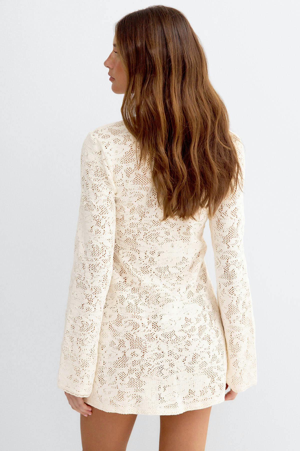 Beach crochet lacing dress - Crème
