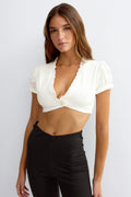 Frill one button top - Blanc cassé