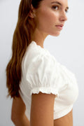 Frill one button top - Blanc cassé