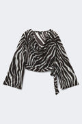 Sheer cowl neck tie top - Zebra
