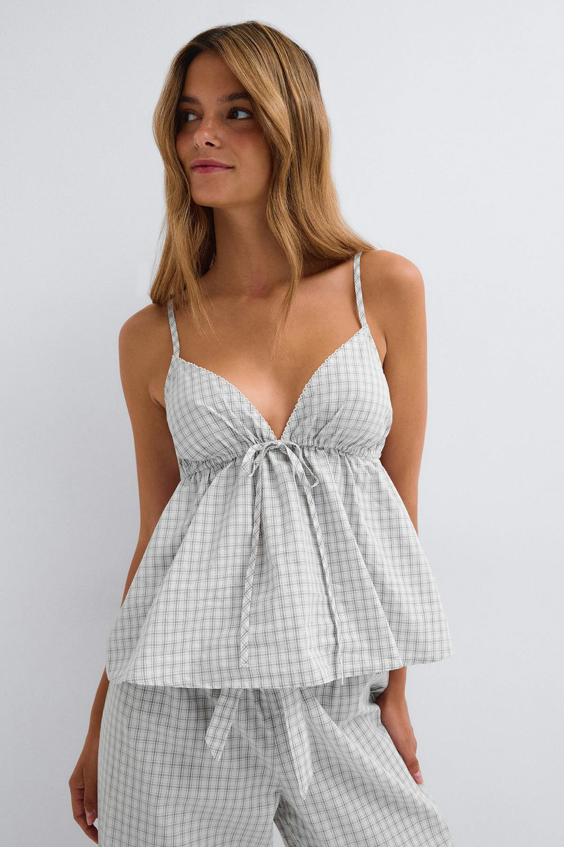 Poplin top - Pink check