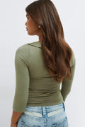 14+ quarter sleeve frill top - Kaki