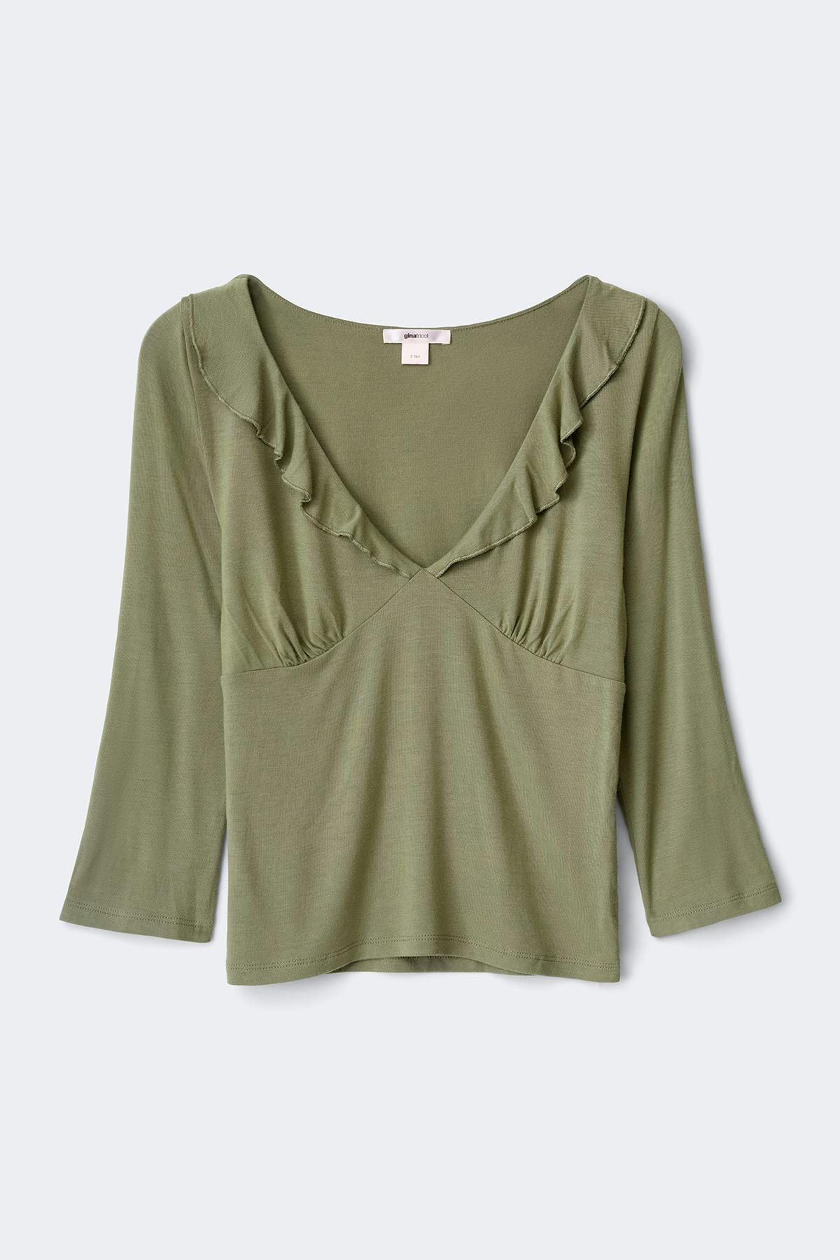 14+ quarter sleeve frill top - Kaki