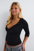 14+ quarter sleeve frill top - Cool blue