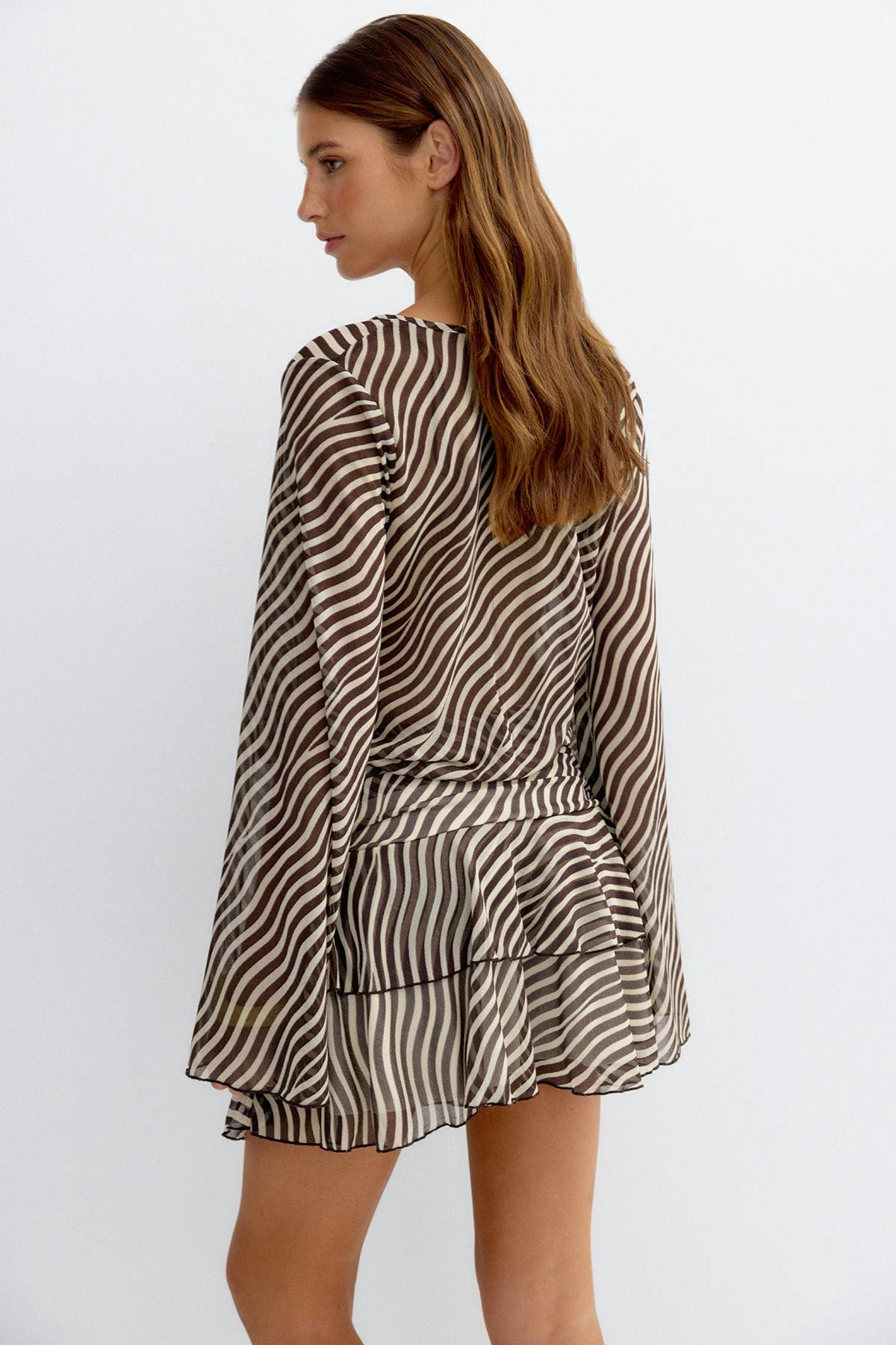 Sheer wide sleeve mini dress - Stripe