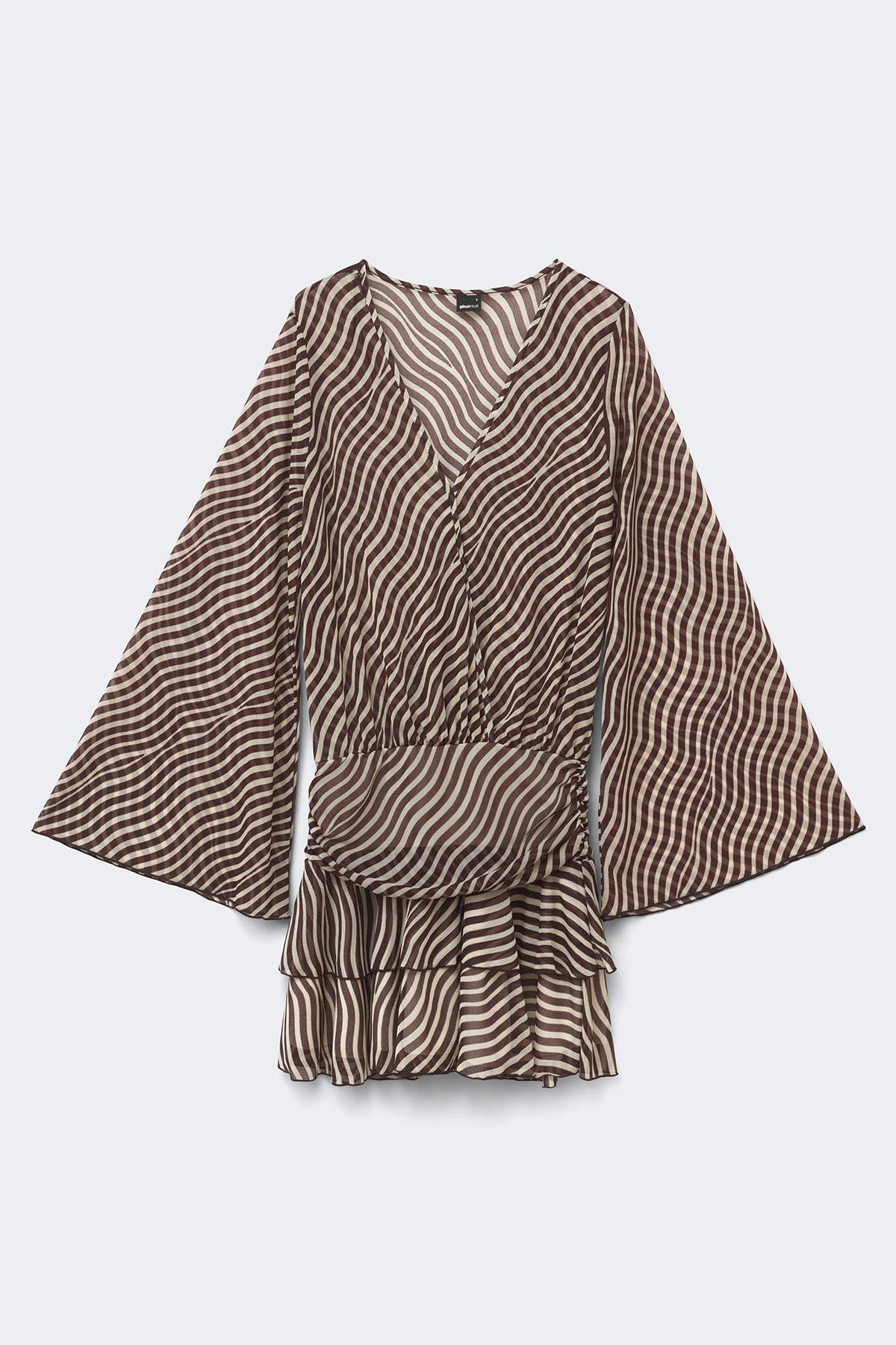 Sheer wide sleeve mini dress - Stripe