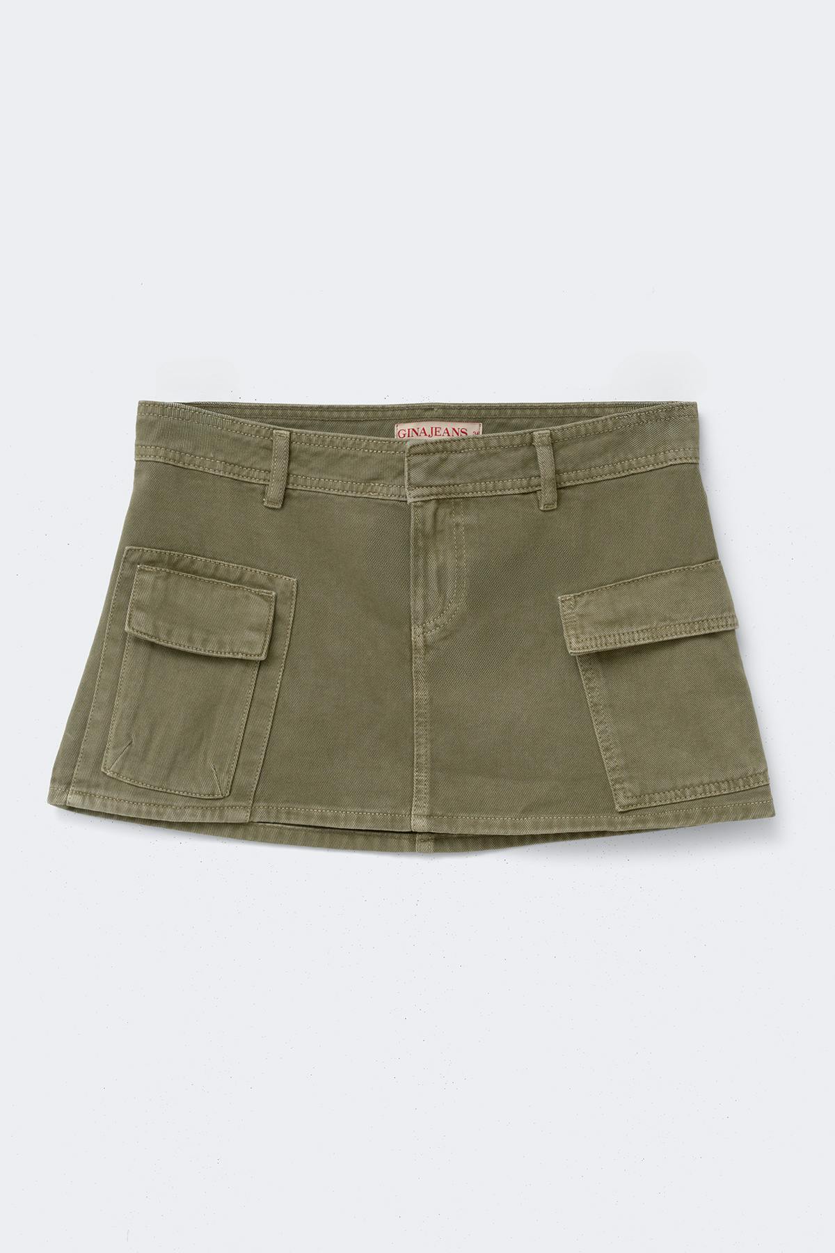 Cargo denim skirt - Khaki green