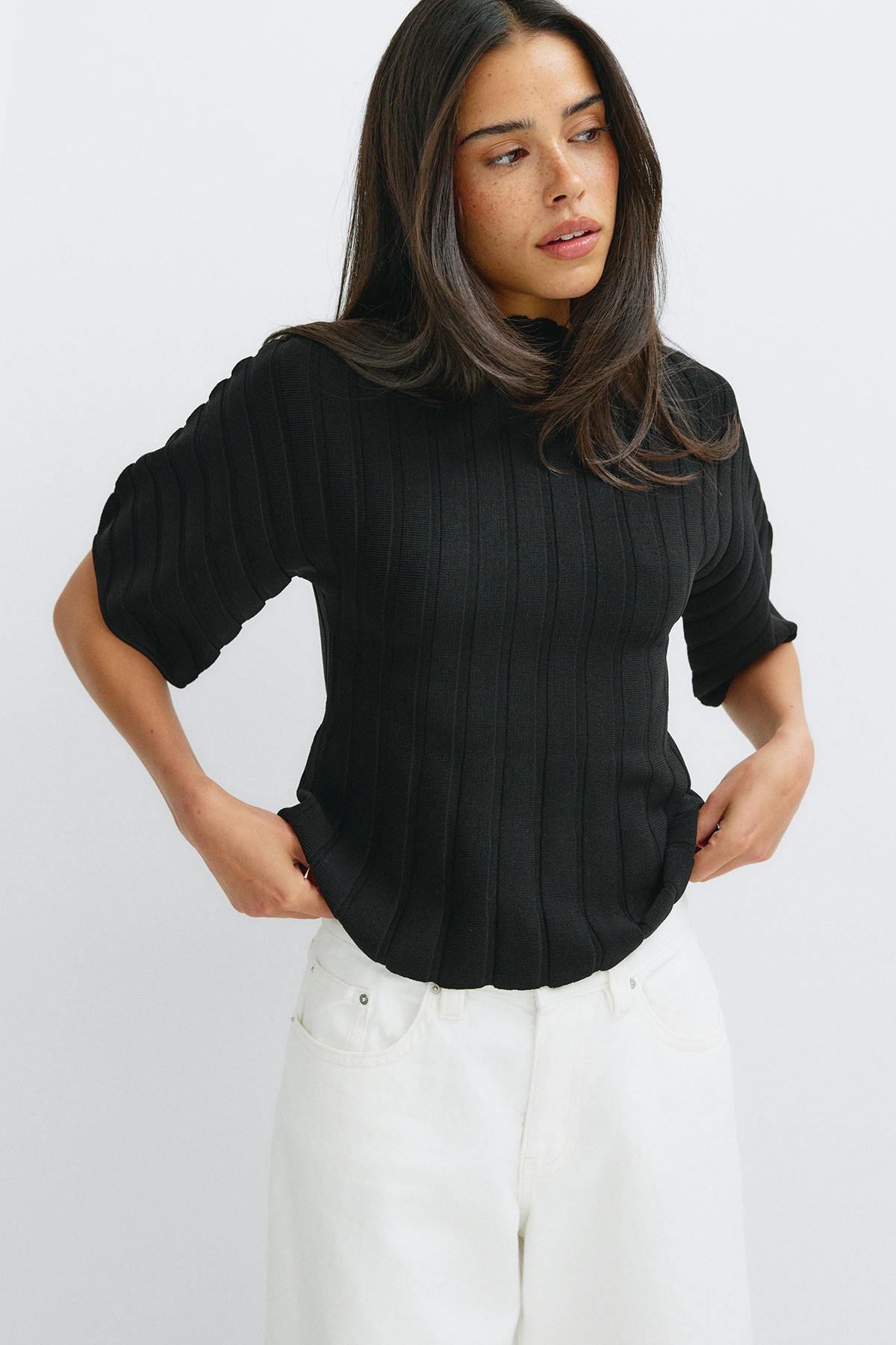 Shaped knitted top - Blanc cassé
