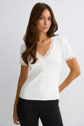 Lace detail rib top - Aloe wash