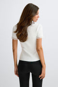 Lace detail rib top - Blanc cassé