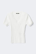 Lace detail rib top - Blanc cassé